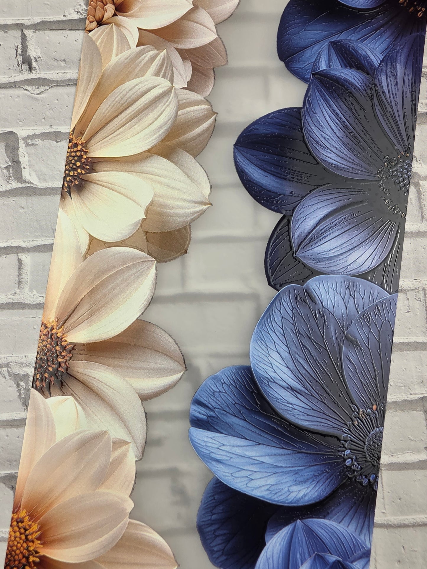 PET Tape 3D Stickerband Flower border creme/navy 7cm x 1,50m