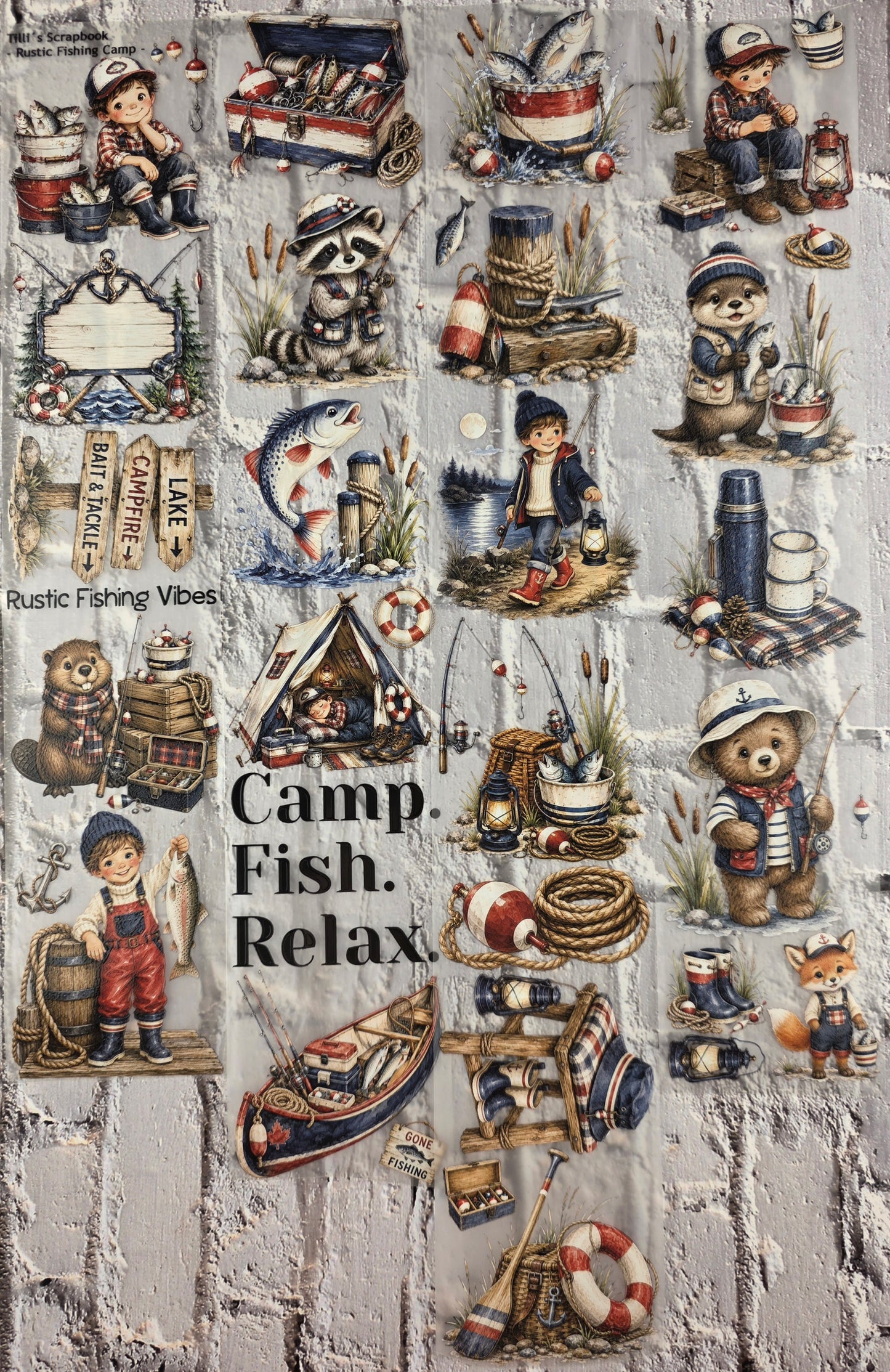 PET Tape 3D Stickerband Rustic Fishing Camp 7cm x 1,50m