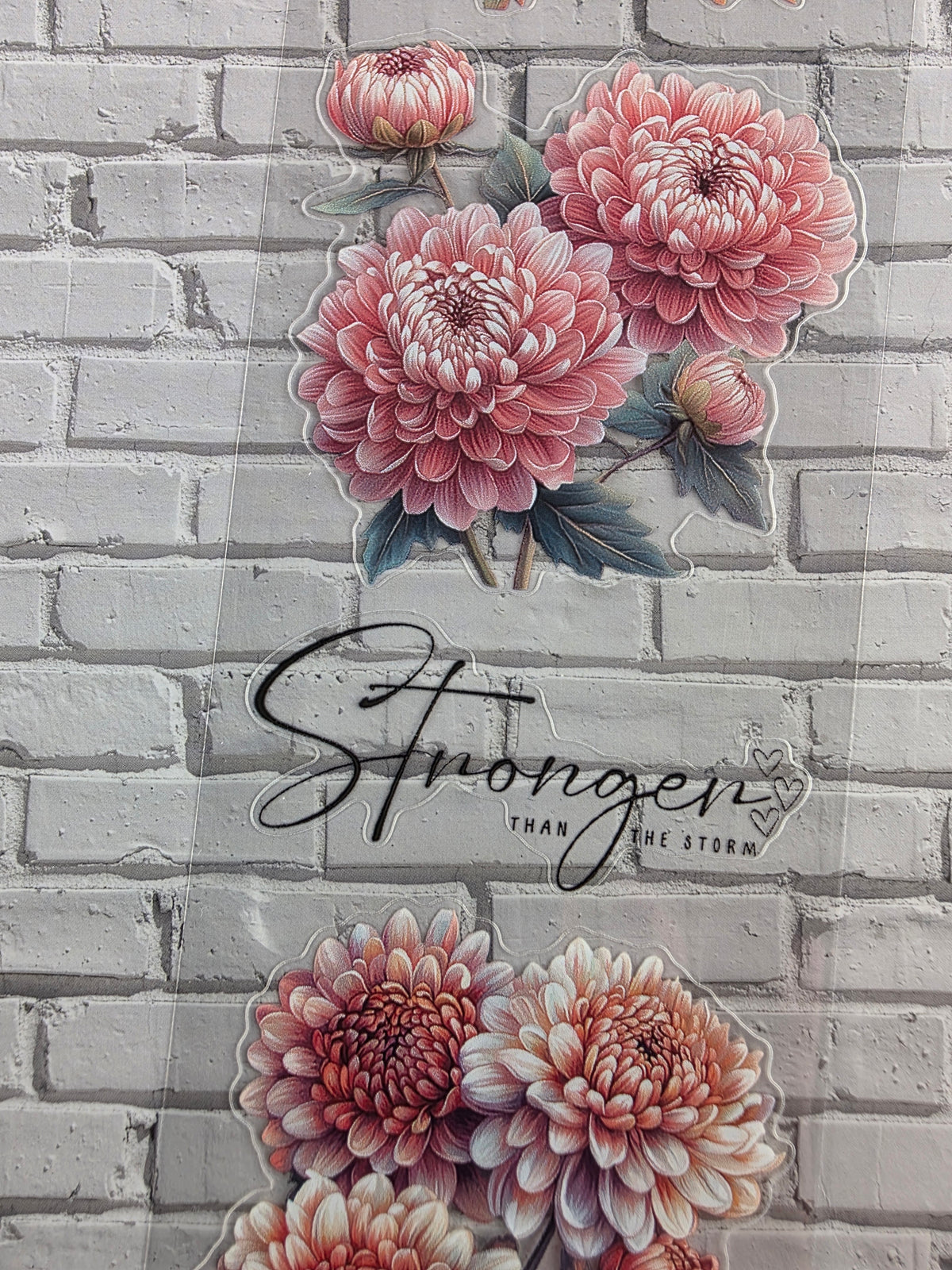 PET Tape clear PRE-CUT 3D Stickerband Chrysantheme & Quotes 7cm x 2,00m