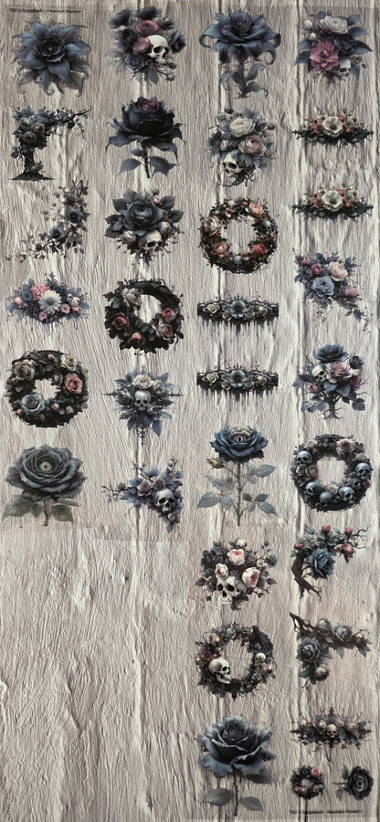 PET Tape clear PRE-CUT 3D Stickerband Haunted Flowers 7cm x 2,00m