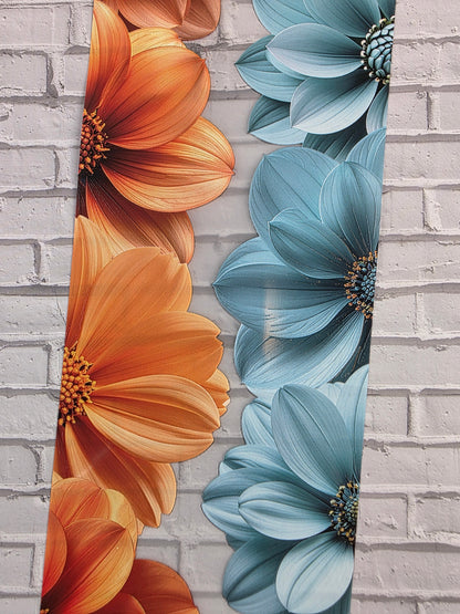 PET Tape matt 3D Stickerband Flower Border Orange & Turquoise 7cm x 1,50m
