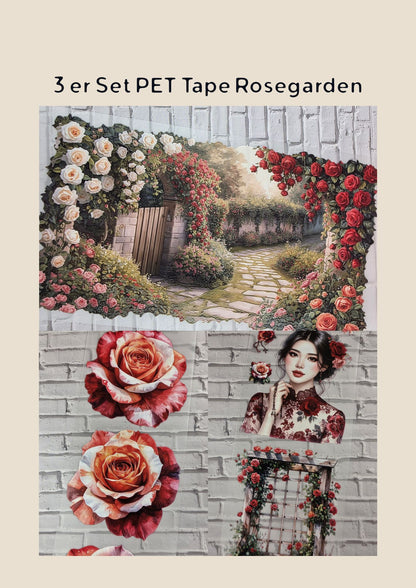 3er Set PET Tape 3D Stickerband XL Rosegarden, Rosegarden & Roses