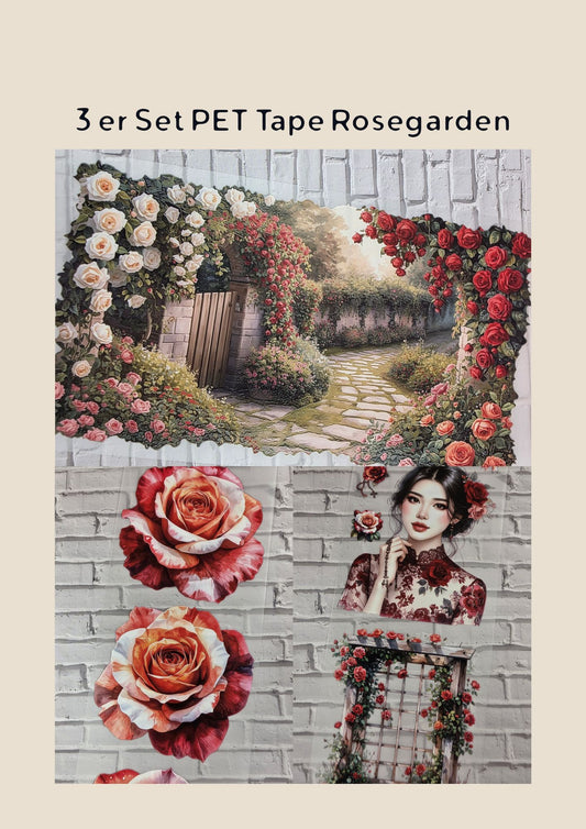 3er Set PET Tape 3D Stickerband XL Rosegarden, Rosegarden & Roses