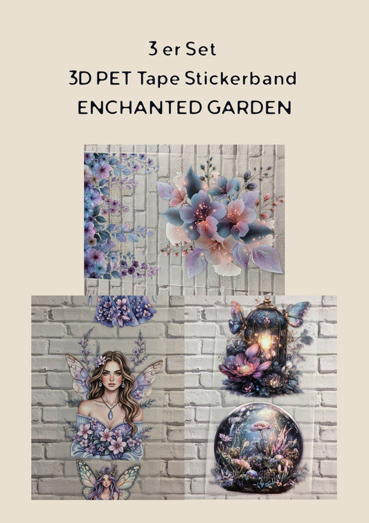 3er Set PET Tape ENCHANTED GARDEN 3D Stickerbänder Bundle