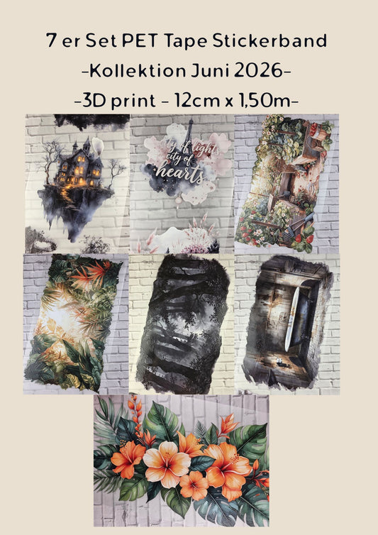7er Set XL PET Tape 3D Stickerbänder Bundle 12cm x 1,50m - Kollektion Juni 2026 -