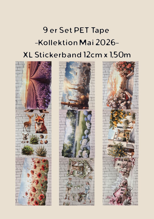PET Tape 9er Set 3D XL Stickerbänder Bundle 12cm x 1,50m -Kollektion Mai 2026-