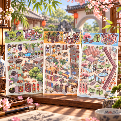 3D Scene Sticker "Alter Innenhof" Deco DIY