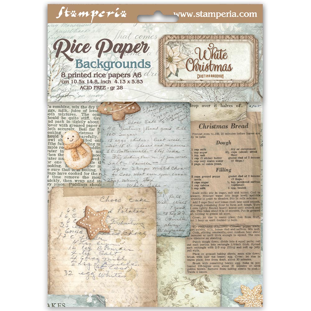 Stamperia A6 Rice Paper - White Christmas - Backgrounds