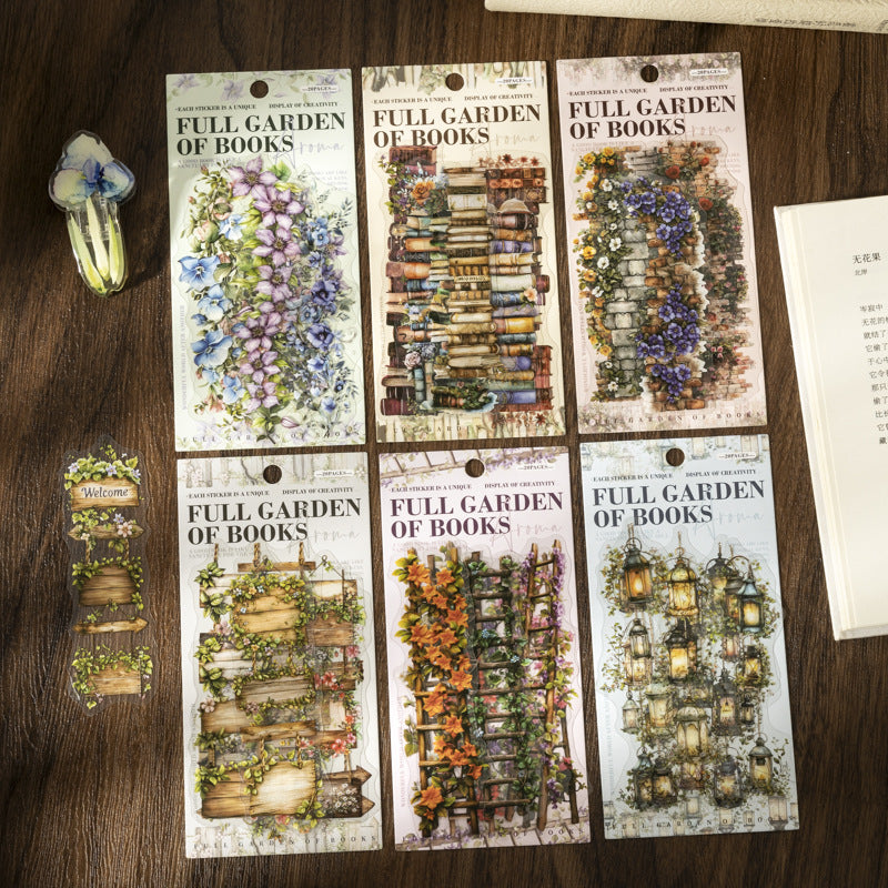 20 Stück Sticker Pack "Full Garden of Books" Aufkleber