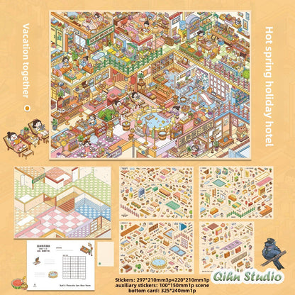 3D Scene Sticker "Hot Spring Hotel" Deco DIY