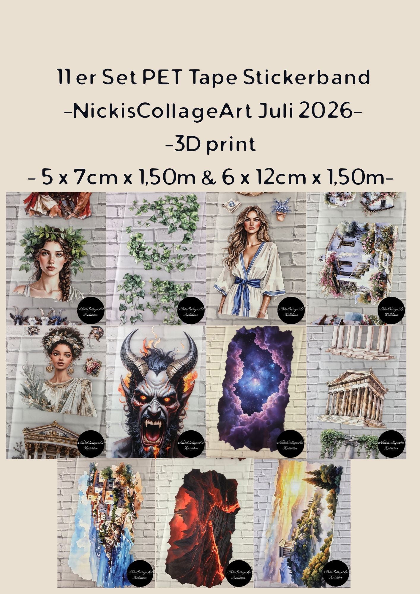 11er Set PET Tape 3D Stickerbänder Bundle NickisCollageArt Kollektion Juli 2026