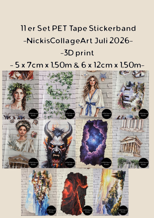 11er Set PET Tape 3D Stickerbänder Bundle NickisCollageArt Kollektion Juli 2026