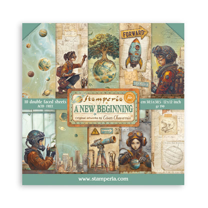 Stamperia Scrapbooking Block - A New Beginning - 30,5x30,5cm 10 Blatt Paper Pad