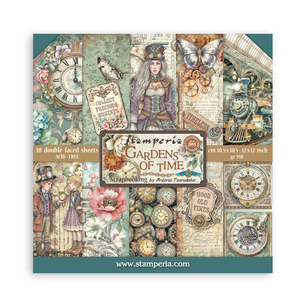 Stamperia Scrapbooking Block - Gardens of time - 30,5x30,5cm 10 Blatt Paper Pad