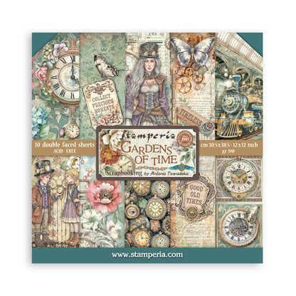 Stamperia Scrapbooking Block - Gardens of time - 30,5x30,5cm 10 Blatt Paper Pad
