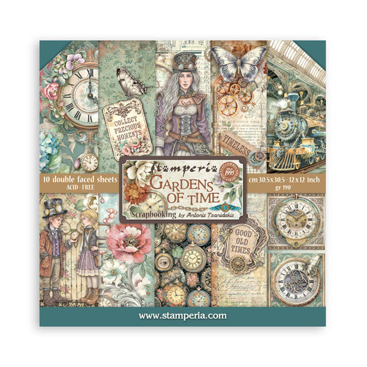 Stamperia Scrapbooking Block - Gardens of time - 30,5x30,5cm 10 Blatt Paper Pad