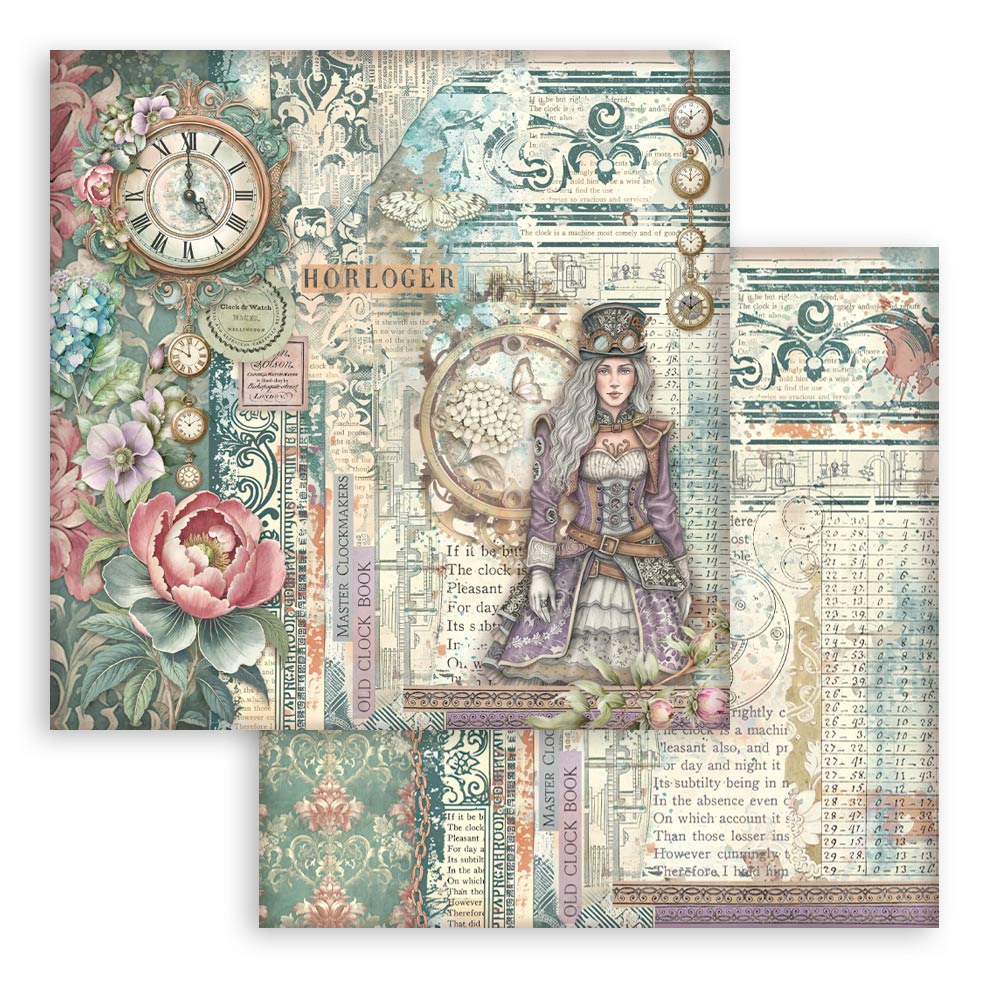 Stamperia Scrapbooking Block - Gardens of time - 30,5x30,5cm 10 Blatt Paper Pad