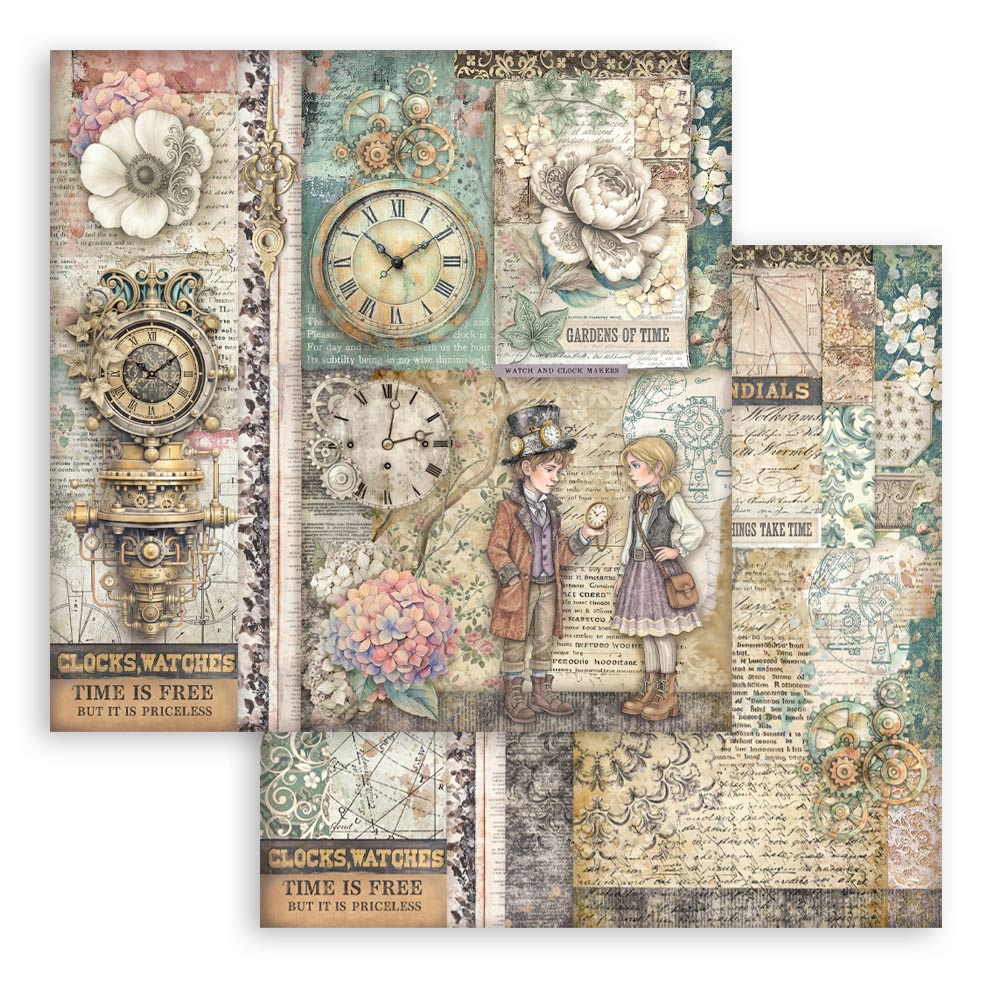 Stamperia Scrapbooking Block - Gardens of time - 30,5x30,5cm 10 Blatt Paper Pad