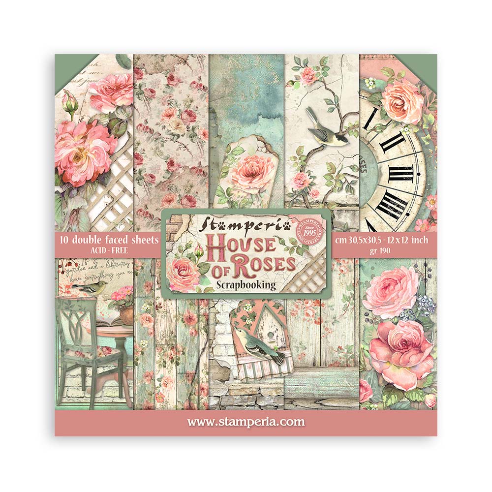 Stamperia Scrapbooking Block - House of Roses - 30,5x30,5cm 10 Blatt Paper Pad