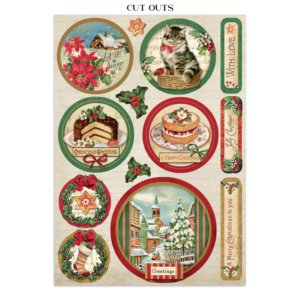 Stamperia Junk Journal - Classic Christmas - 21x29,7cm - Backgrounds - Sticker - Cut Outs