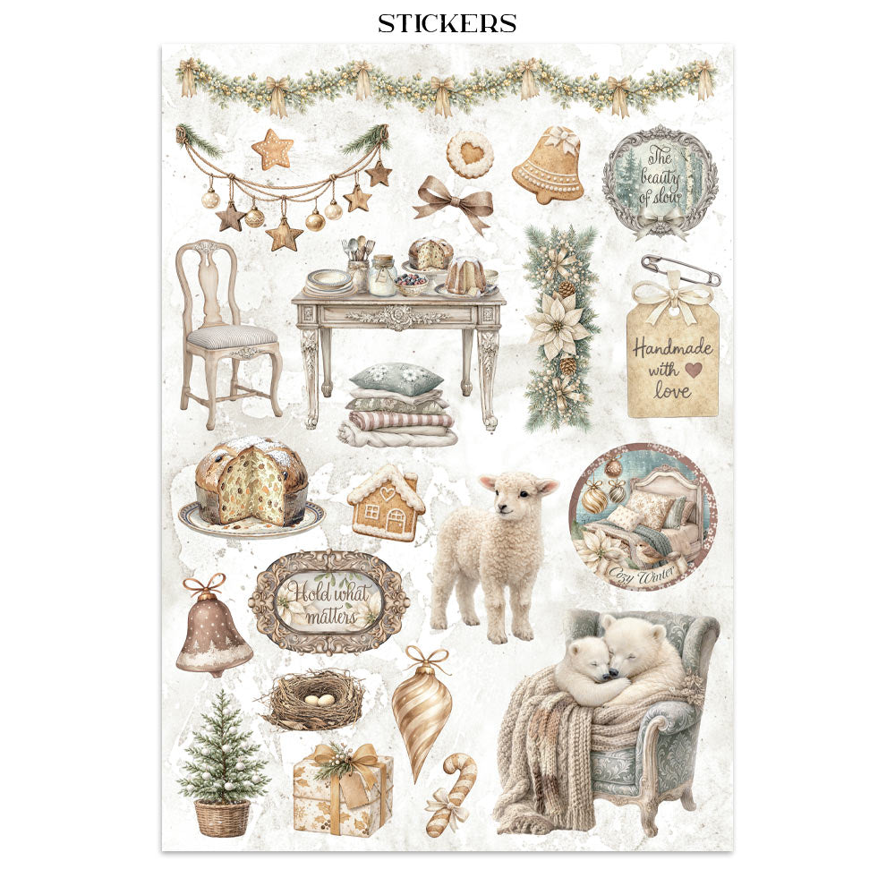 Stamperia Junk Journal - White Christmas - 21x29,7cm - Backgrounds - Sticker - Cut Outs