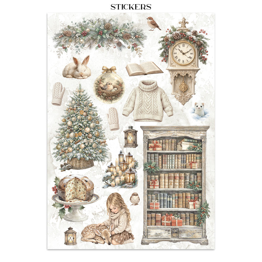 Stamperia Junk Journal - White Christmas - 21x29,7cm - Backgrounds - Sticker - Cut Outs