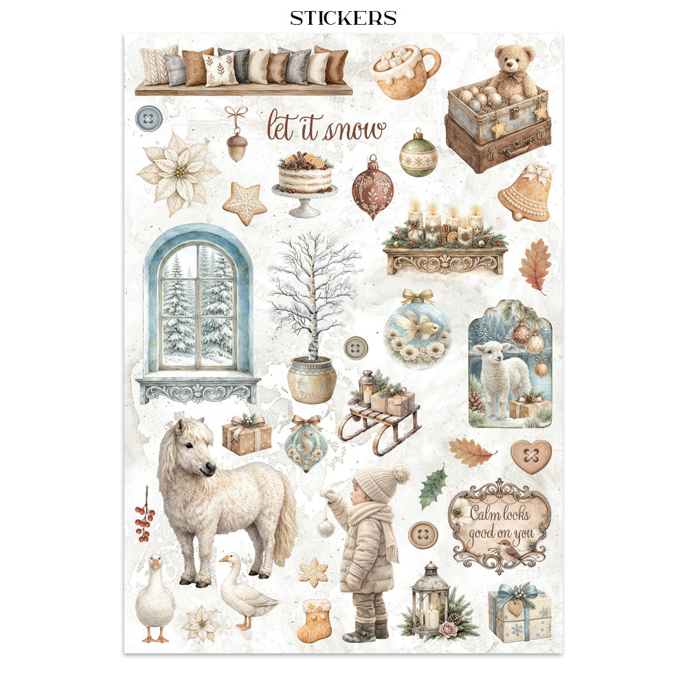 Stamperia Junk Journal - White Christmas - 21x29,7cm - Backgrounds - Sticker - Cut Outs