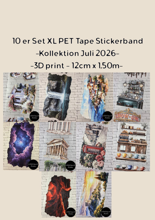 10er Set XL PET Tape 3D Stickerbänder Bundle 12cm x 1,50m Kollektion Juli 2026